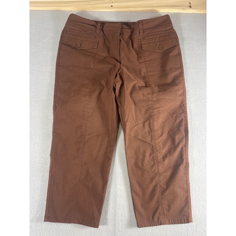 Axcess Liz Claiborne Brown Stretch Crop Pants Womens 16 Utility Flap Pocket 0199
